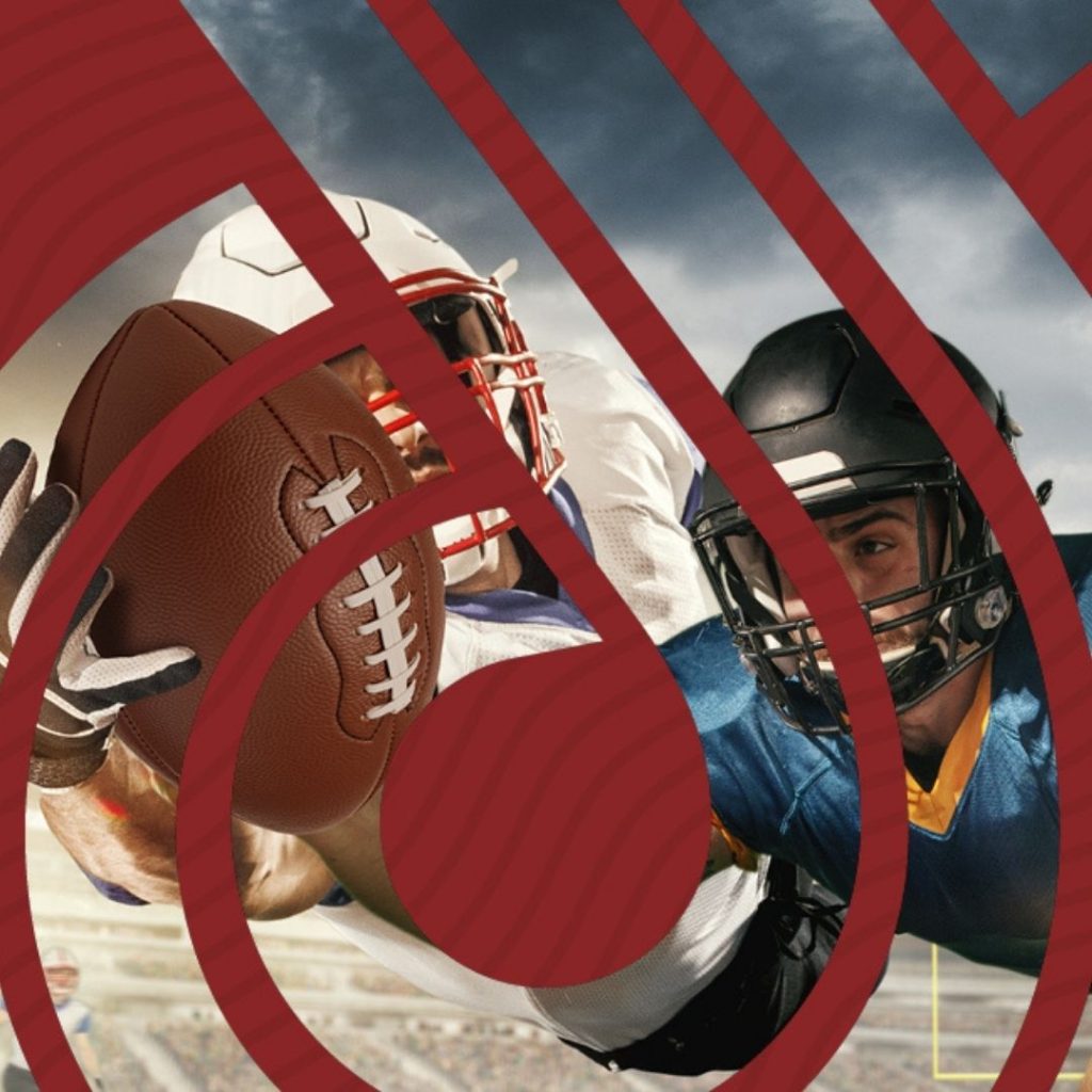 custom visual for the draft week hotel promo. It shows two football players trying to catch a football.