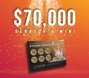 $70,000 scratch card with an orange and red gradient background