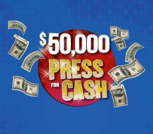 $50,000 Press for cash showing the copy with money floating all around it and a red circle in the background