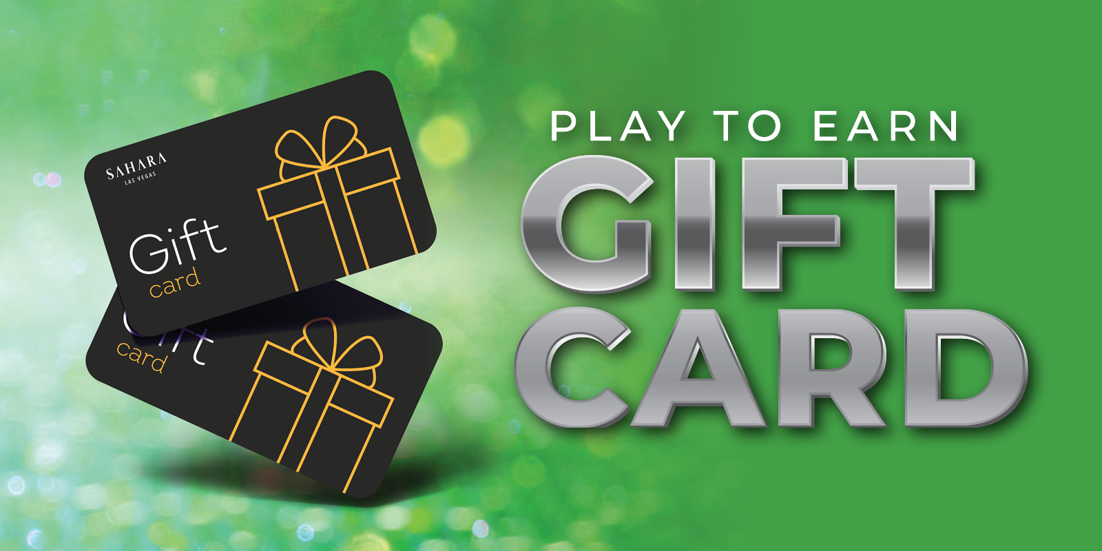 Play to Earn gift card creative showing the event name with gift cards