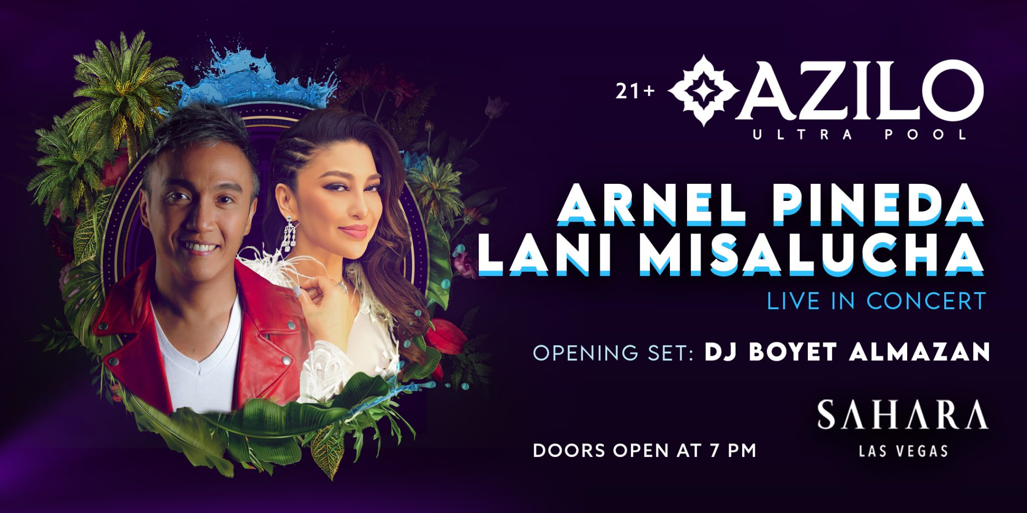 Arnel and Lani creative to support the concert in September. Shows a tropical vibe with the artists.