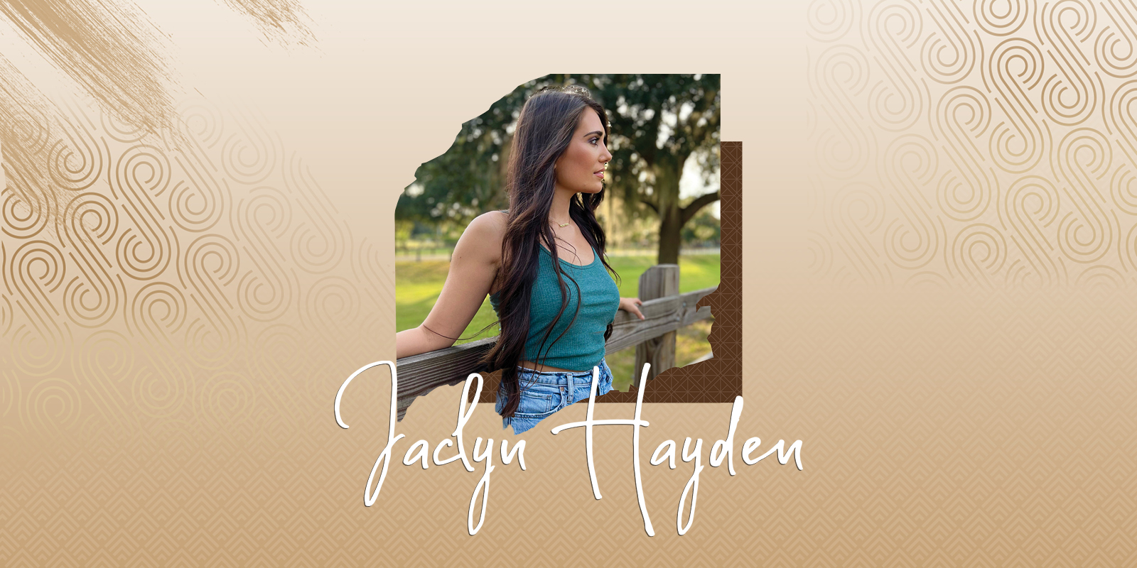 Jaclyn Hayden creative showing the performer and a tan esthetic.