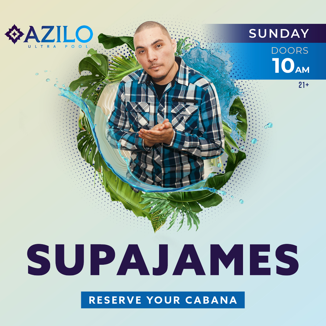 DJ SupaJames in a button up plaid shirt for Sundays at AZILO Ultra Pool.