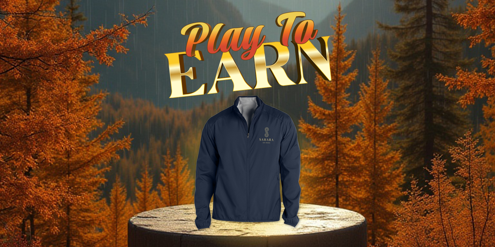a picture of mountains and a SAHARA branded windbreaker