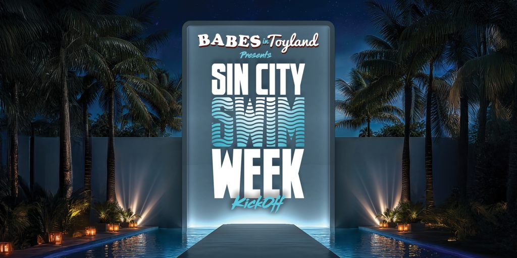 graphic for sin city swim week with pool and palm trees